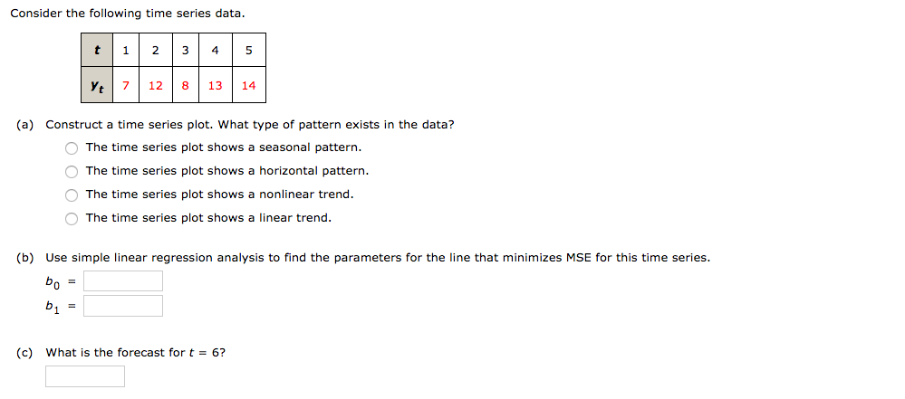 Solved Consider the following time series data. t1 2 3 5 Yt7 | Chegg.com