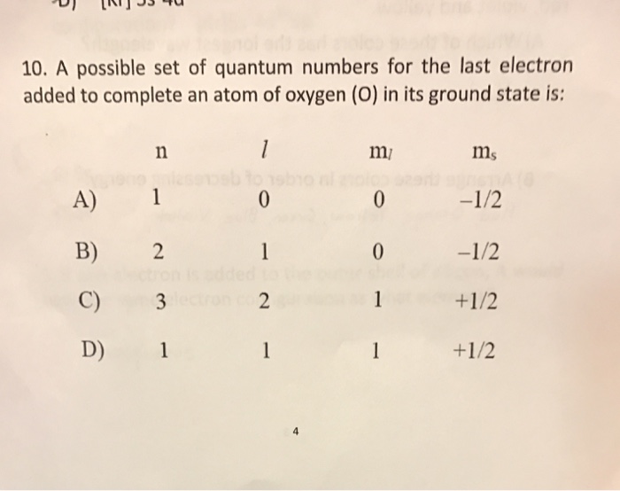 Quantum numbers for 7th electron