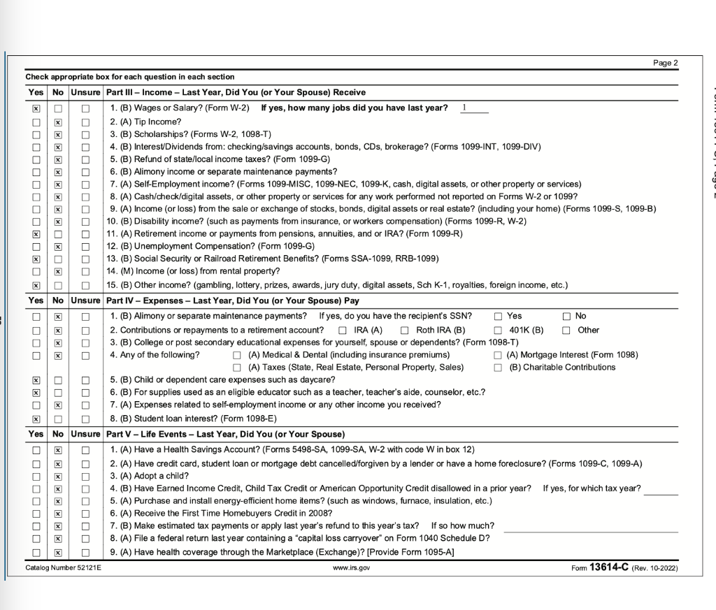 8. (A) Cash/check/digital assets, or other property or services for any work performed not reported on Forms W-2 or 1099 ?
9.