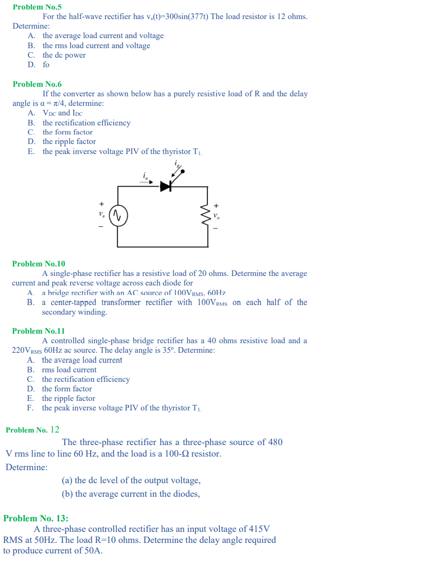 Solved Problem No.5 For the half-wave rectifier has | Chegg.com