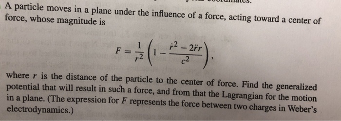 Solved A Particle Moves In A Plane Under The Influence Of A | Chegg.com