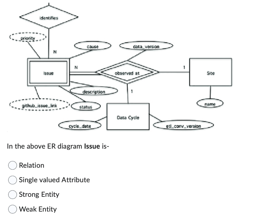 Solved In the above ER diagram Issue is- Relation Single | Chegg.com