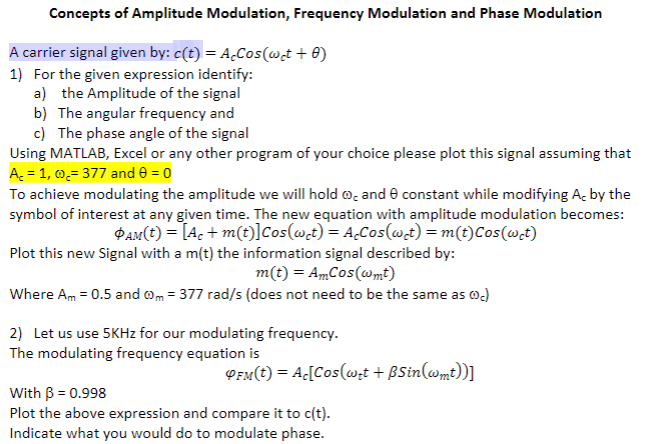 Solved Concepts Of Amplitude Modulation, Frequency | Chegg.com