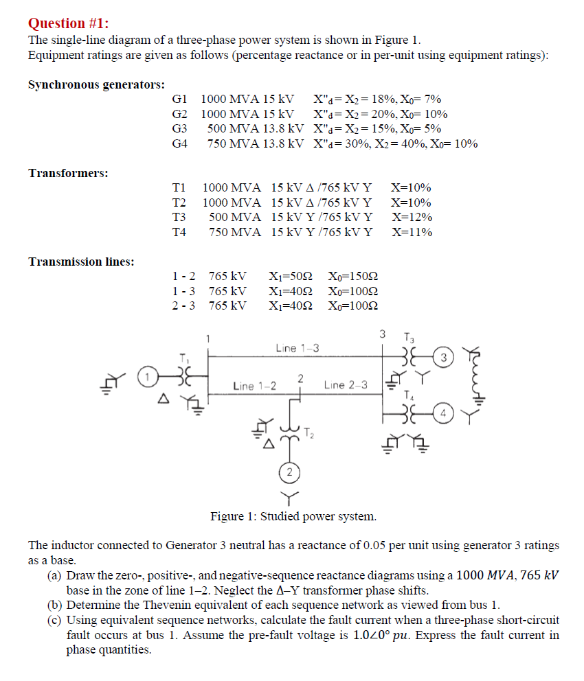 Solved Question \#1: The single-line diagram of a | Chegg.com