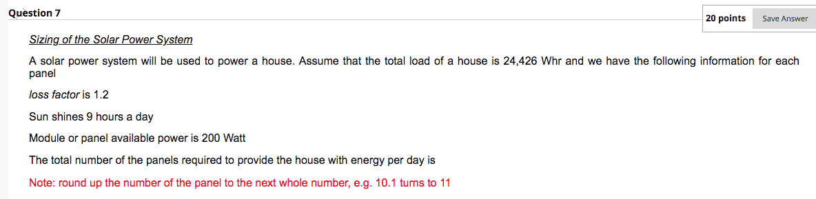 Solved Question 7 20 points Save Answer Sizing of the Solar | Chegg.com