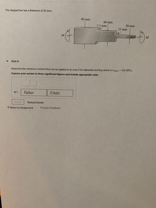 Solved The Stepped Bar Has A Thickness Of 25 Mm 90 Mm 60 Mm | Chegg.com