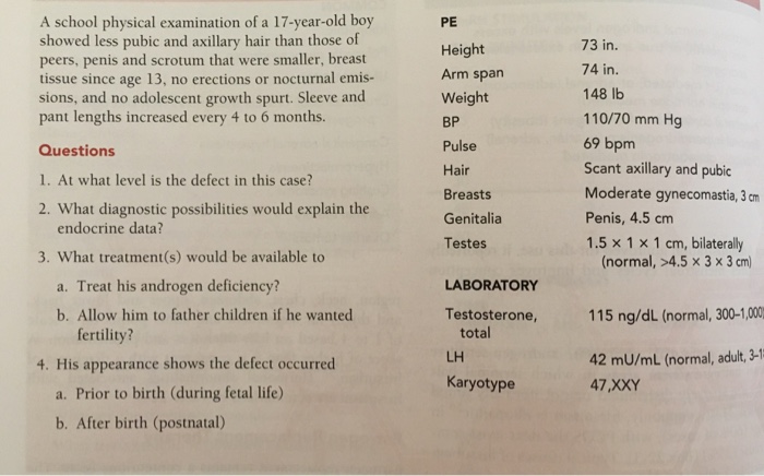 Solved A school physical examination of a 17 year old boy Chegg