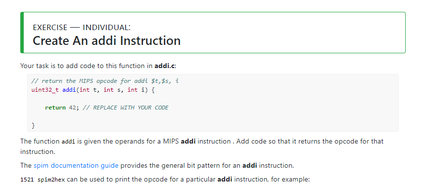 Solved EXERCISE INDIVIDUAL Create An addi Instruction Your | Chegg.com
