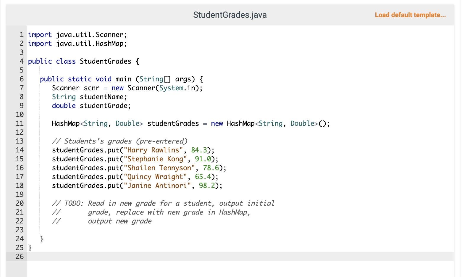 Solved Given a HashMap pre-filled with student names as keys | Chegg.com