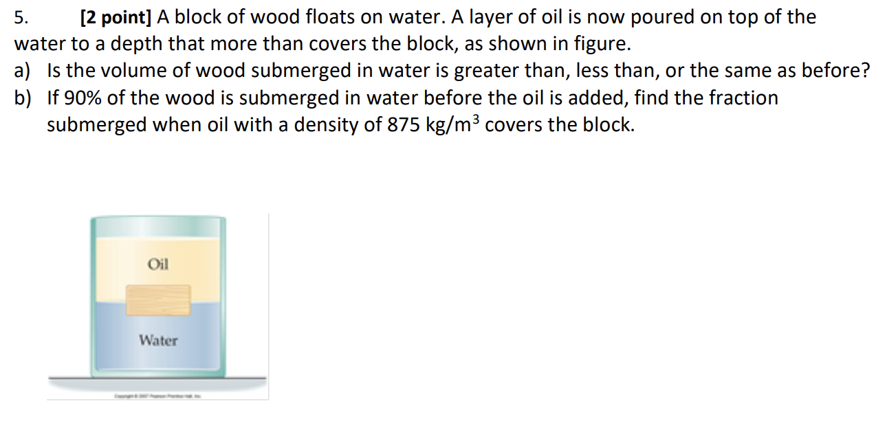 Solved 5. [2 point] A block of wood floats on water. A layer
