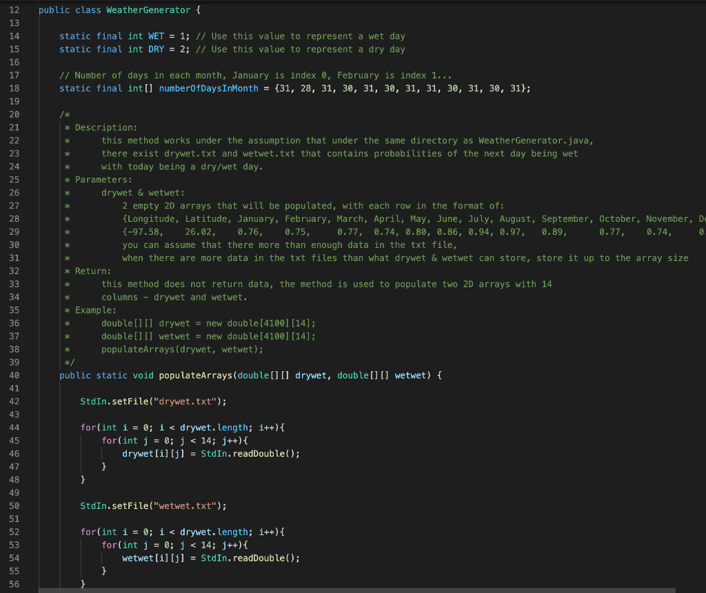 Solved 12 public class WeatherGenerator { 13 static final | Chegg.com