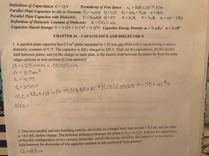 Solved Definition of Capacitance: C = Q/V Permittivity of Chegg com
