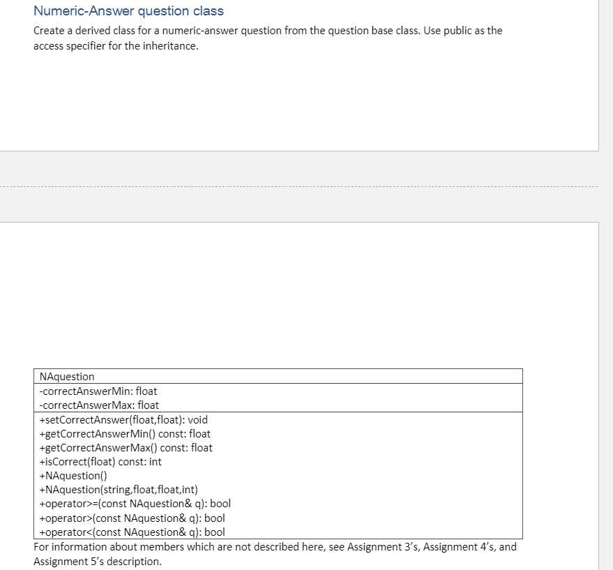 Question class Create a class for a question. | Chegg.com