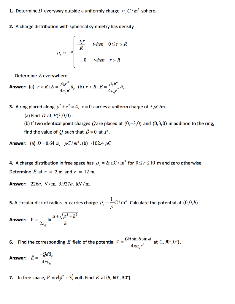 Solved 1, Determine everyway outside a uniformly charge ρν | Chegg.com