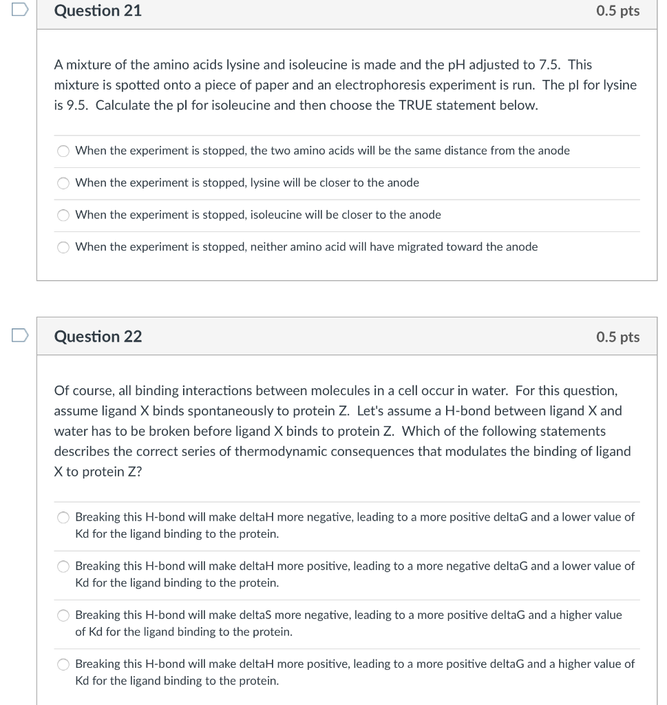 Solved Question 21 0.5 pts A mixture of the amino acids | Chegg.com