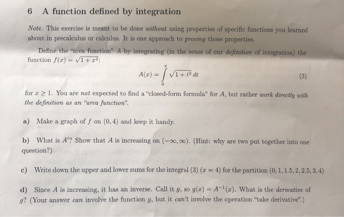 Solved 6 A function defined by integration Note. This | Chegg.com