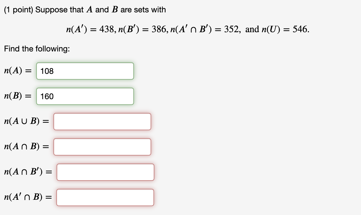 Solved (1 Point) Suppose That A And B Are Sets With | Chegg.com