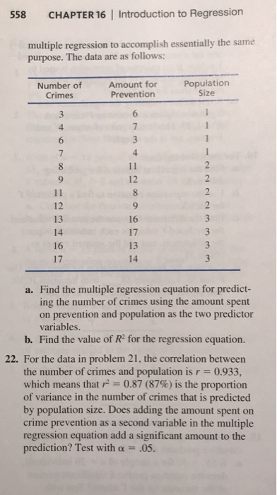 Solved 558 CHAPTER 16 | Introduction to Regression multiple | Chegg.com