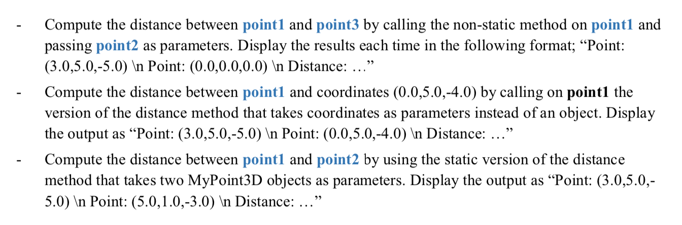 Solved We want you to write a MyPoint3D Java class that | Chegg.com