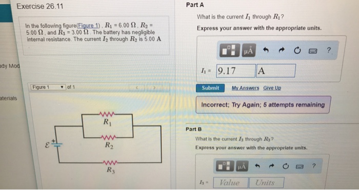 Solved Exercise 26.11 Part A What is the current I through R | Chegg.com