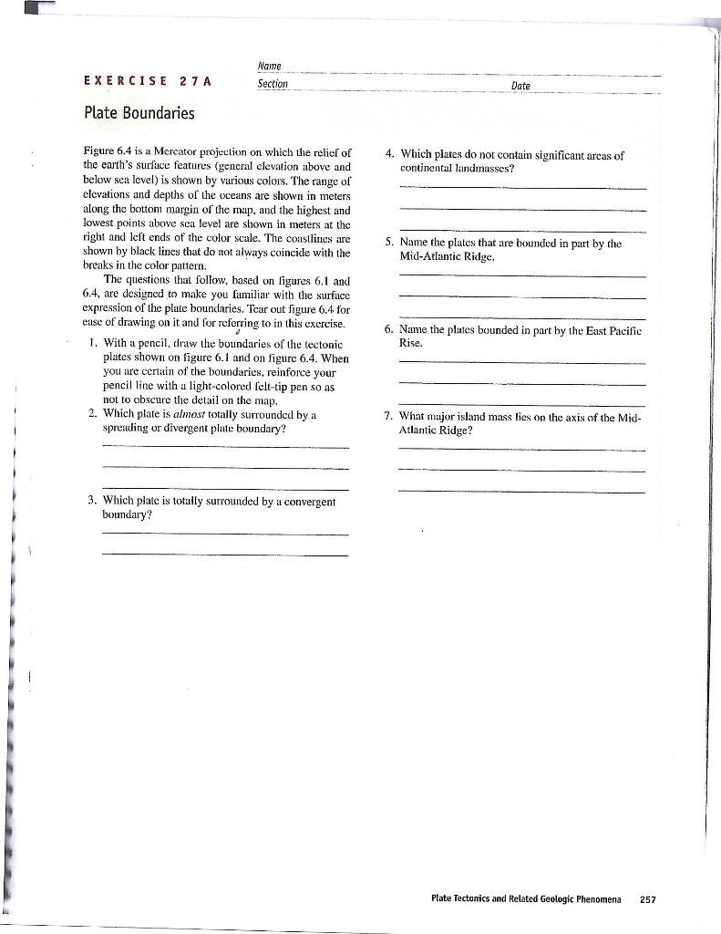 Solved EXERCISE 27 A Name Section Date Plate Boundaries 4. | Chegg.com