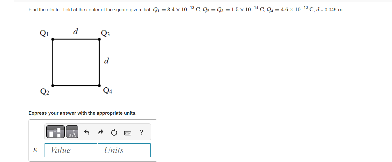 Solved Find the electric field at the center of the square | Chegg.com