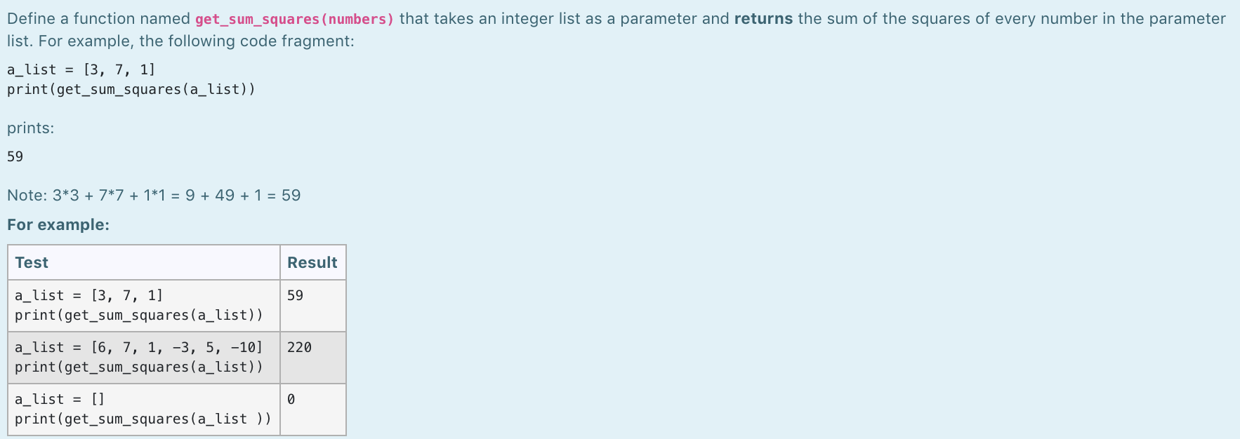 solved define a function named get sum squares numbers chegg com