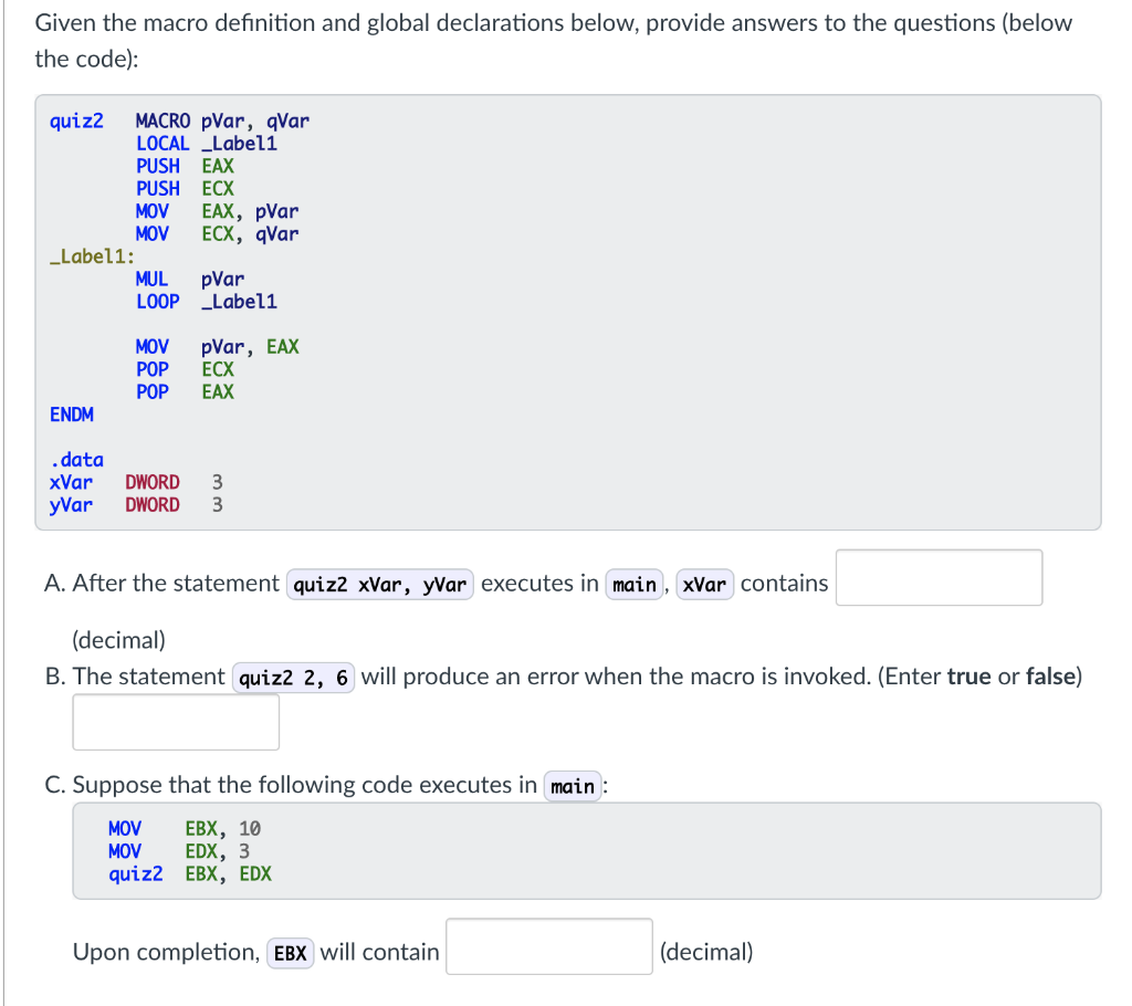 Solved Given the macro definition and global declarations | Chegg.com