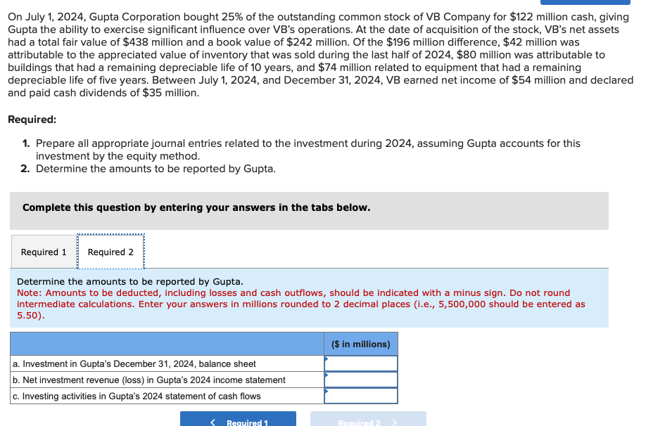Solved On July 1, 2024, Gupta Corporation bought 25% of the