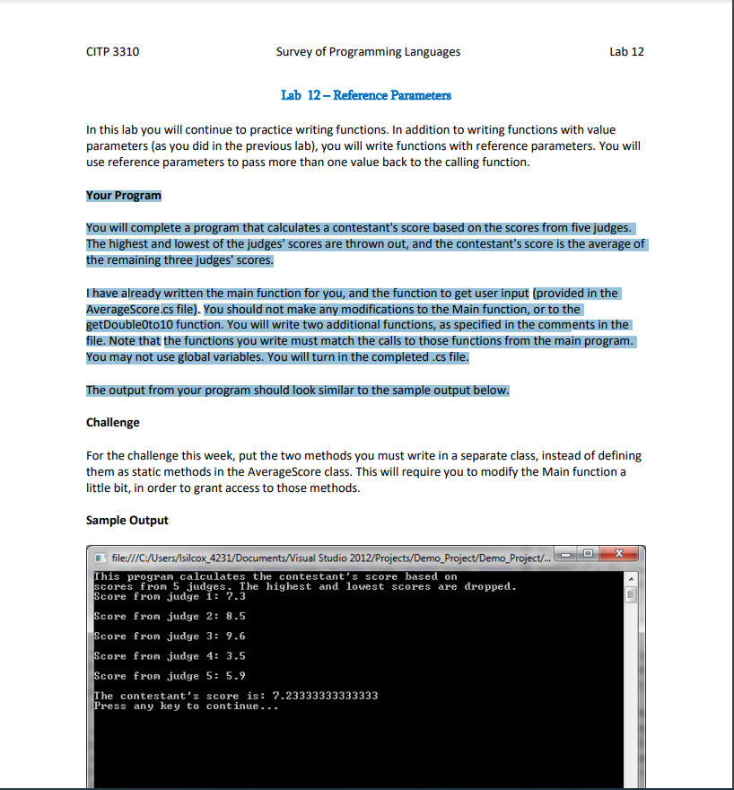 Solved CITP 3310 Survey of Programming Languages Lab 12 Lab | Chegg.com