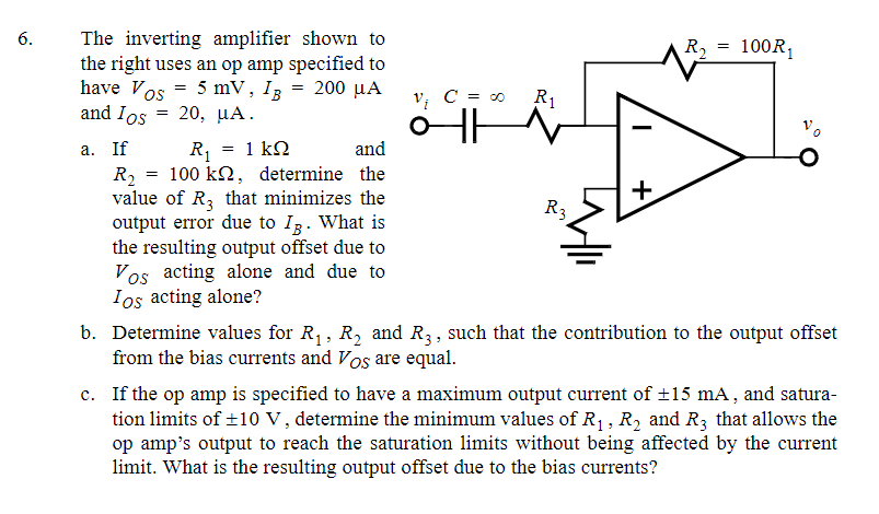 Solved The inverting amplifier shown to the right uses an op | Chegg.com