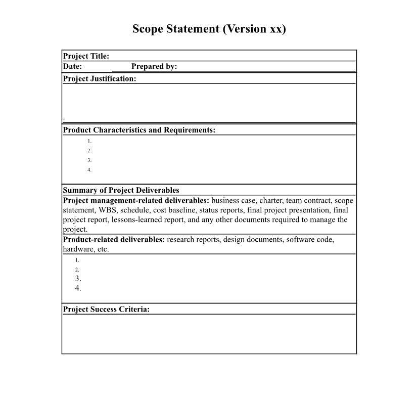 Solved Scope Statement (Version xx) Project Title: Date: | Chegg.com