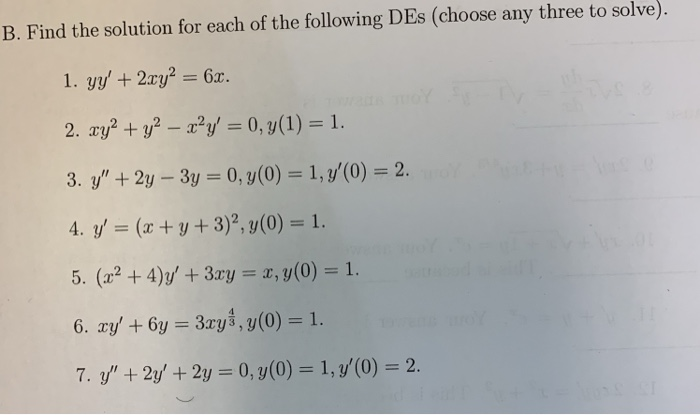 Solved Differential Equations work. Find the solution for | Chegg.com