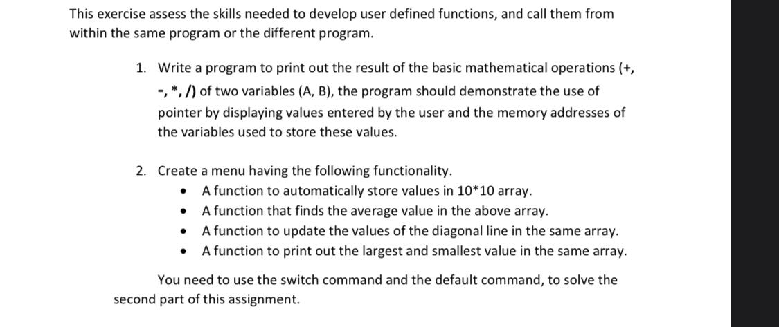 Solved This exercise assess the skills needed to develop | Chegg.com