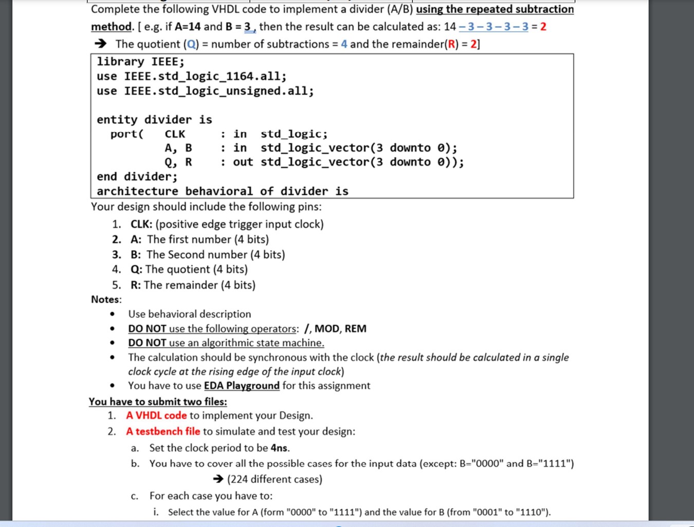 Solved Complete The Following VHDL Code To Implement A | Chegg.com