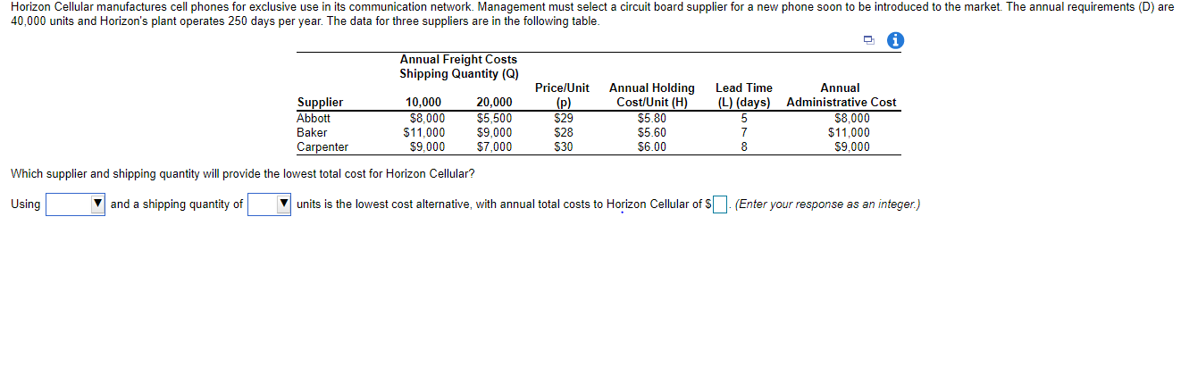 Solved Horizon Cellular manufactures cell phones for | Chegg.com