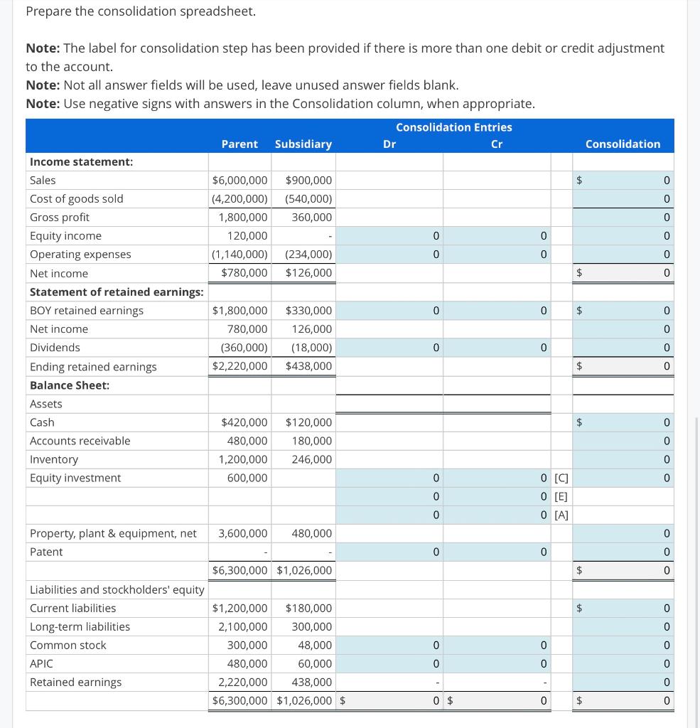 Solved Consolidation Subsequent to Date of | Chegg.com