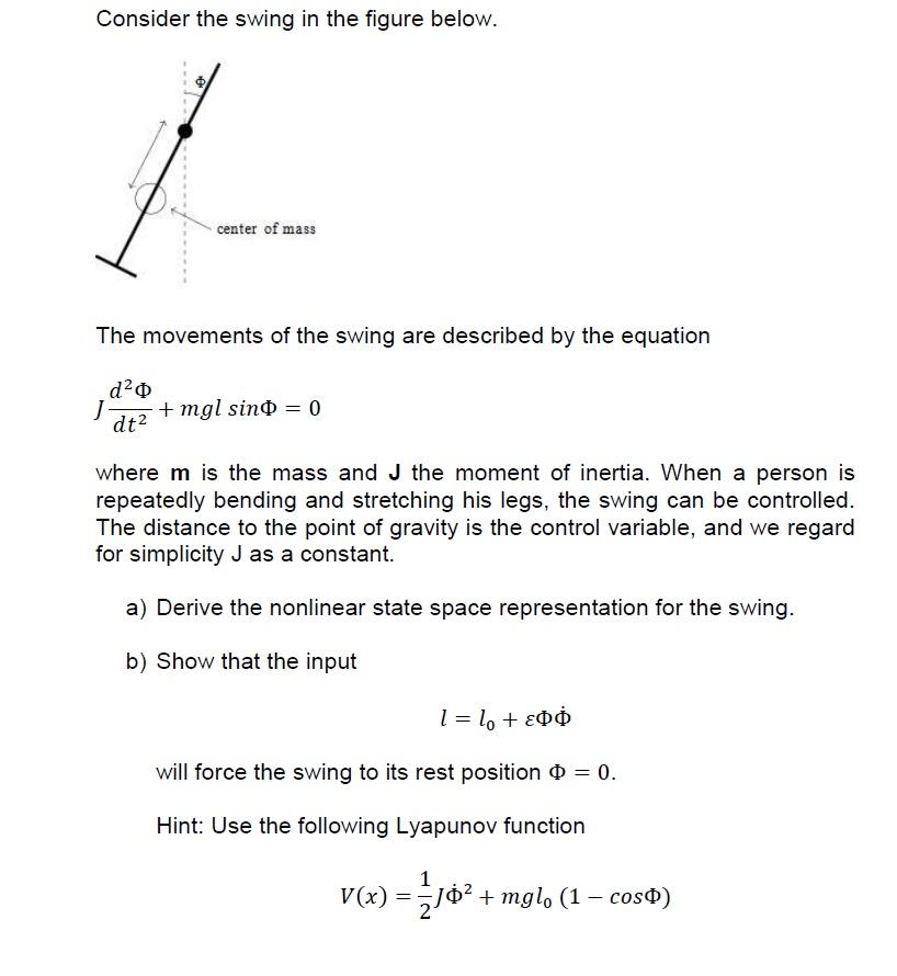 Solved Consider the swing in the figure below. The movements | Chegg.com