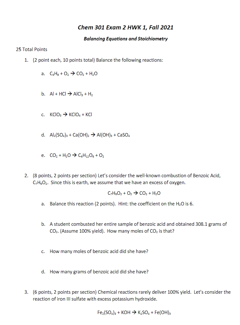 Solved 1. (2 point each, 10 points total) Balance the | Chegg.com