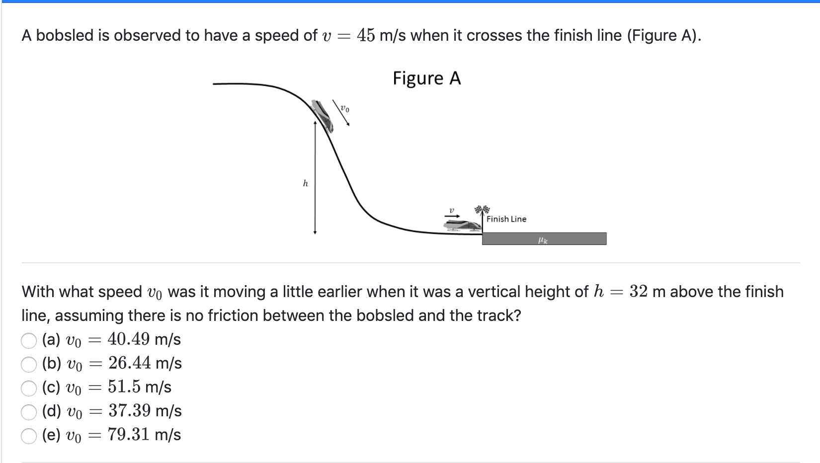 Solved A Bobsled Is Observed To Have A Speed Of V 45 M Chegg Com