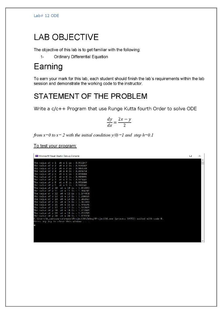 Solved Lab# 12 ODE LAB OBJECTIVE 1- The objective of this | Chegg.com