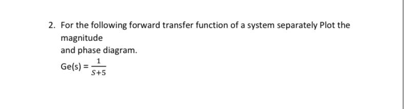Solved 2. For the following forward transfer function of a | Chegg.com