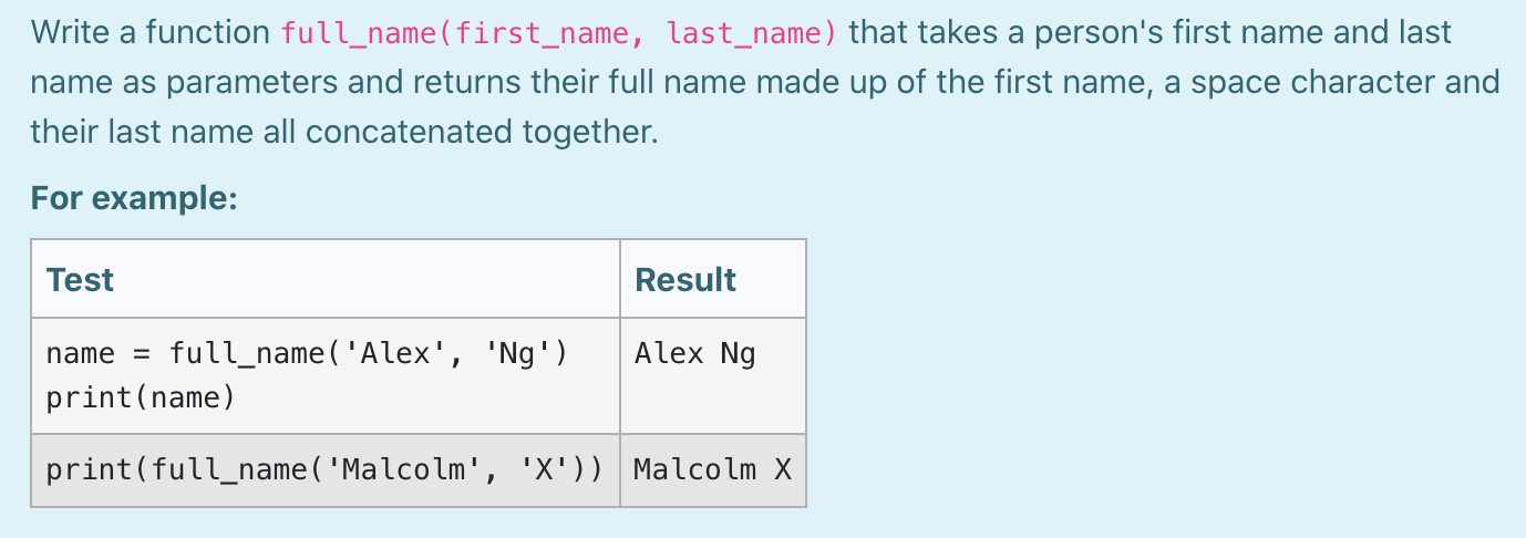 Solved Write a function full_name(first_name, last_name) | Chegg.com