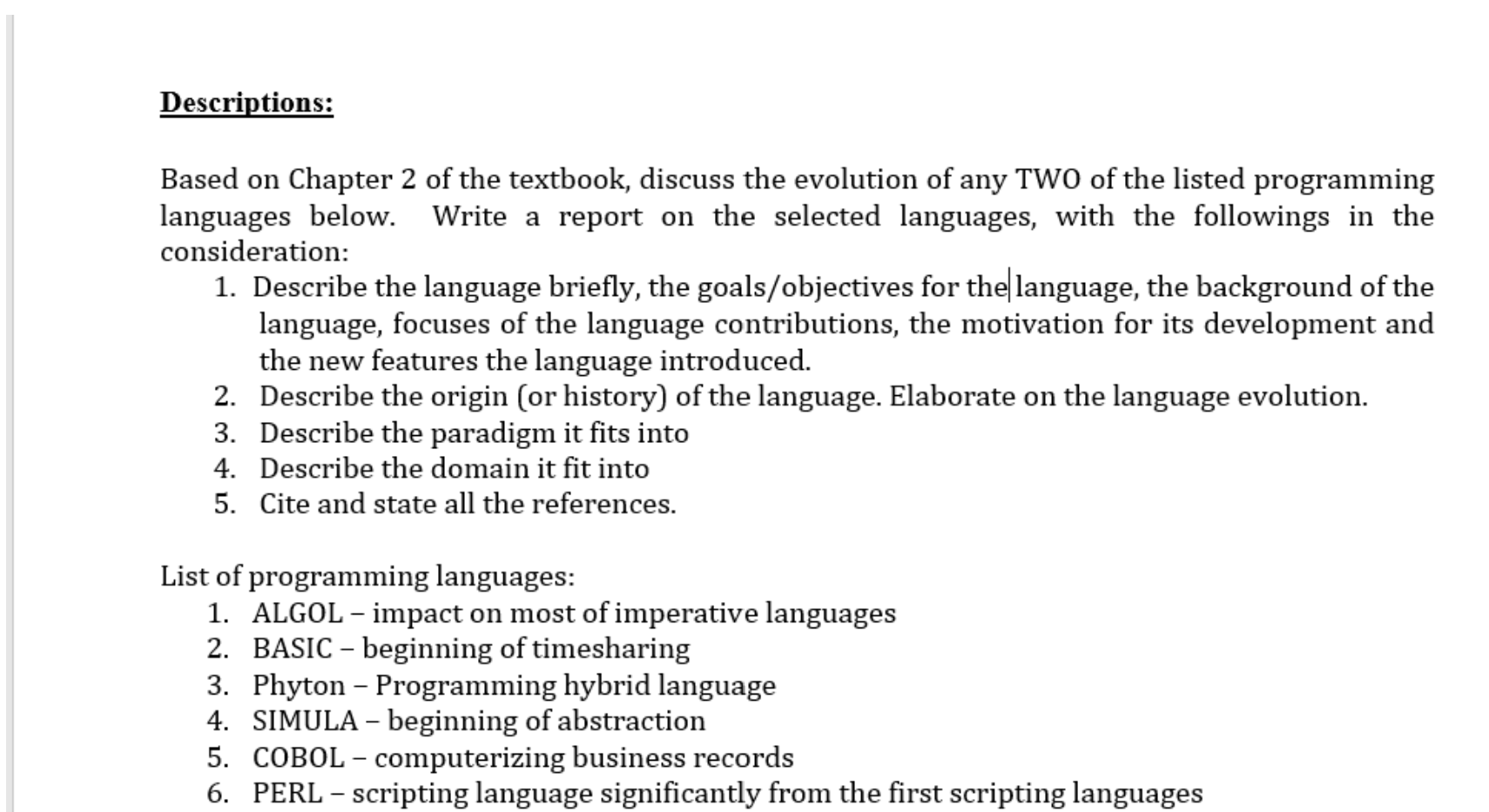 Solved Descriptions: Based on Chapter 2 of the textbook, | Chegg.com