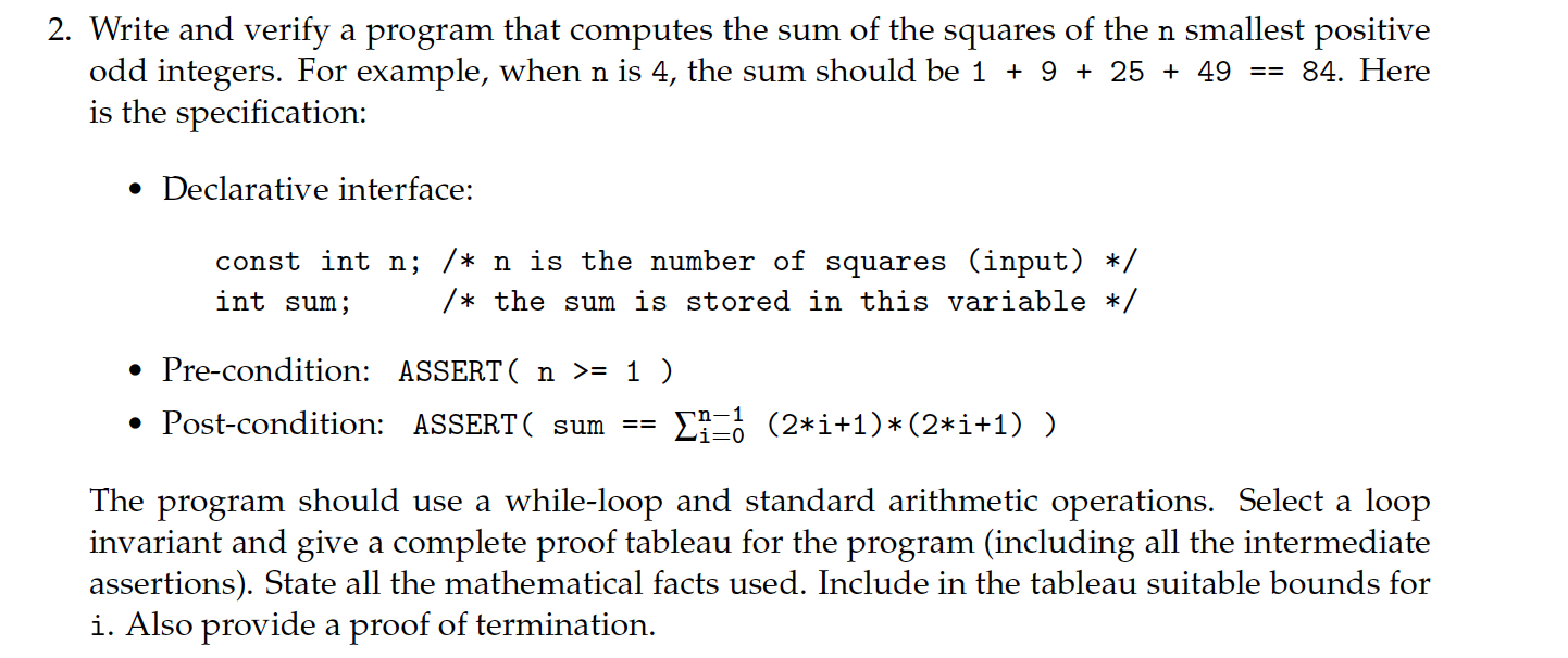 Solved 2. Write and verify a program that computes the sum | Chegg.com