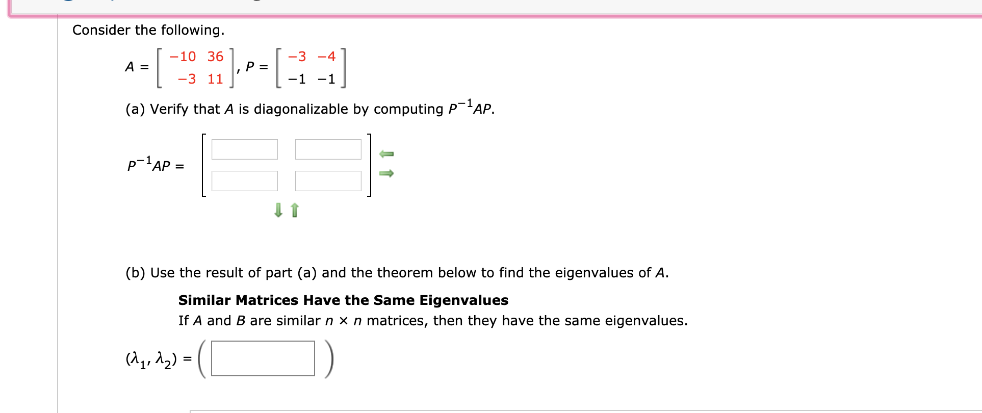 Solved Consider the following. A-[19 31 ). --[1-1] (a) | Chegg.com