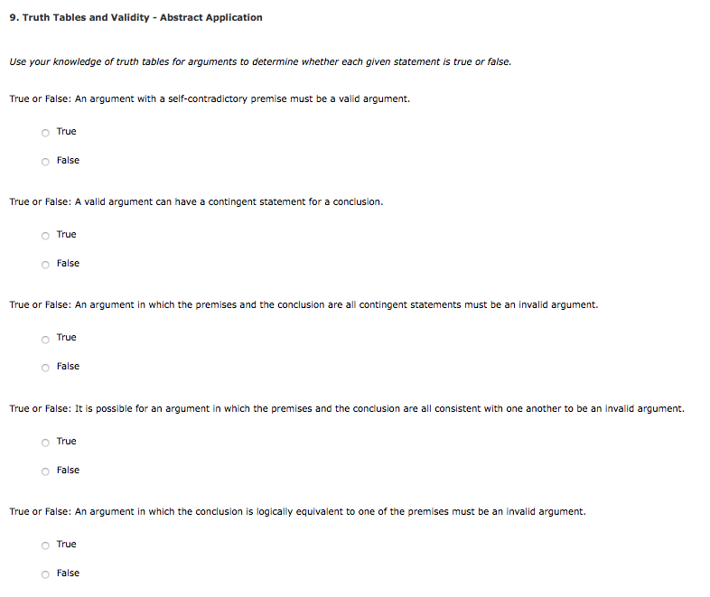 Solved 9. Truth Tables and Validity -Abstract Application | Chegg.com