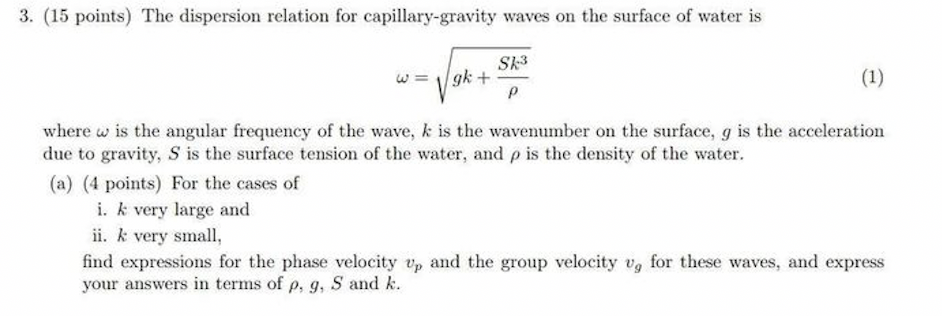 Solved ω=gk+ρSk3 where ω is the angular frequency of the | Chegg.com