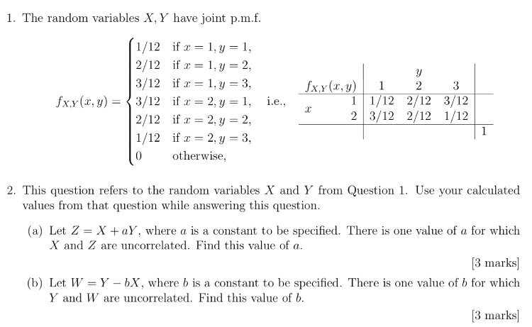 Solved 1 The Random Variables X Y Have Joint P M F Fxy Chegg Com