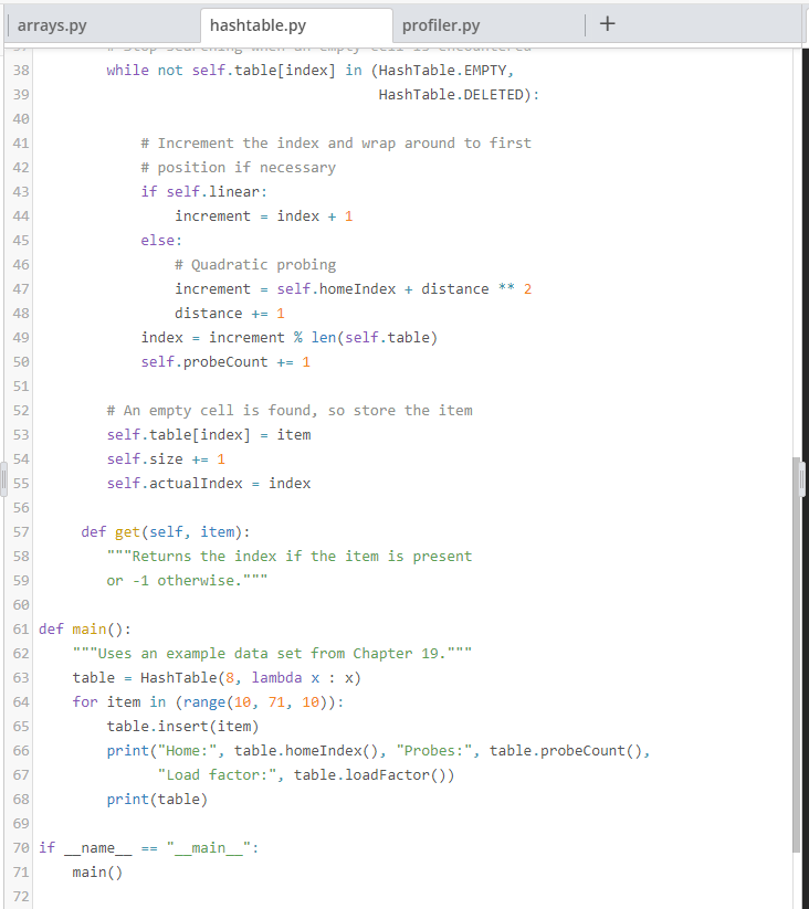 Solved + | Instructions arrays.py hashtable.py profiler.py | Chegg.com